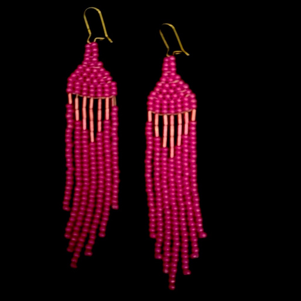 NWT Native Style Pink Glass Seed Beaded Earrings 1pr Hand Made Dangle